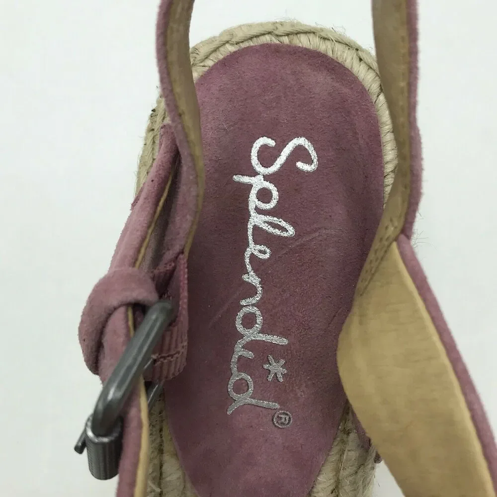 Splendid Women's 10 Fairfox Espadrille Wedge Sandal Pink Leather Strappy